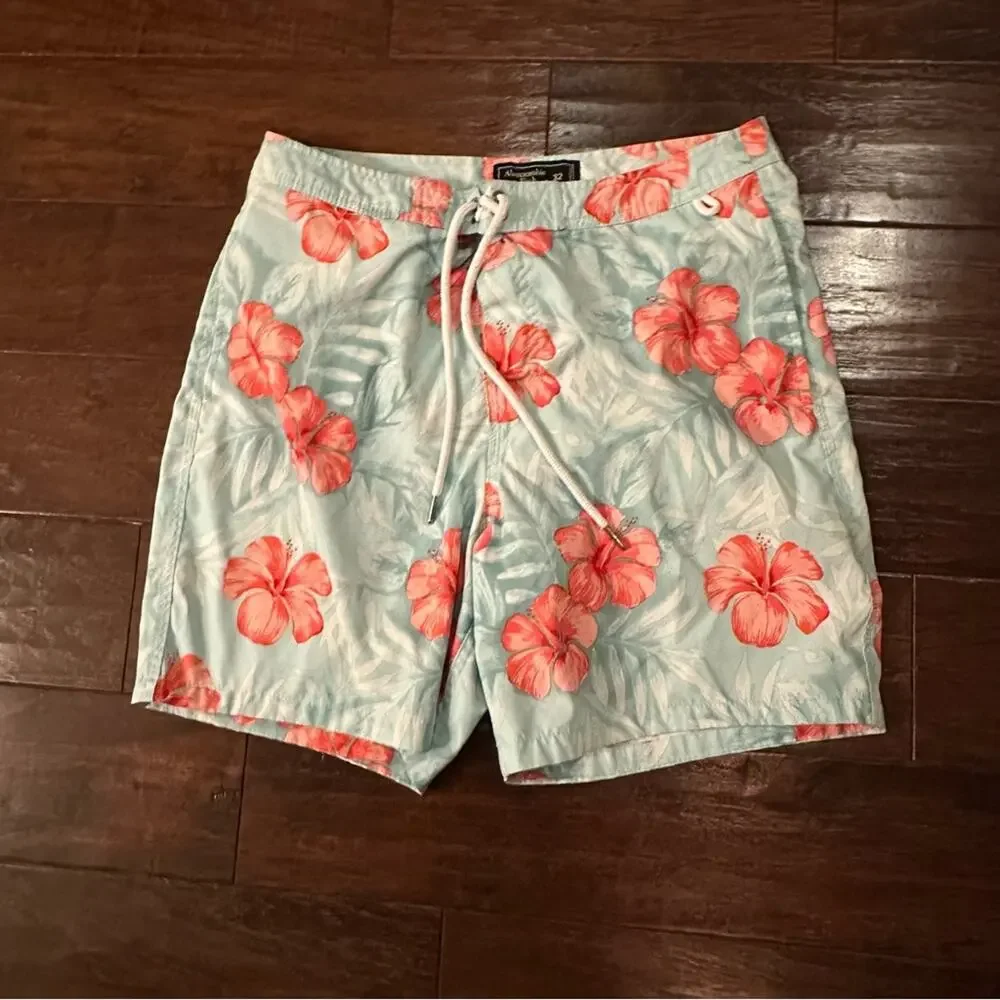 Abercrombie & Fitch Swim Trunks SIZE 32 Stretch Tropical Hawaiian Flowers Floral